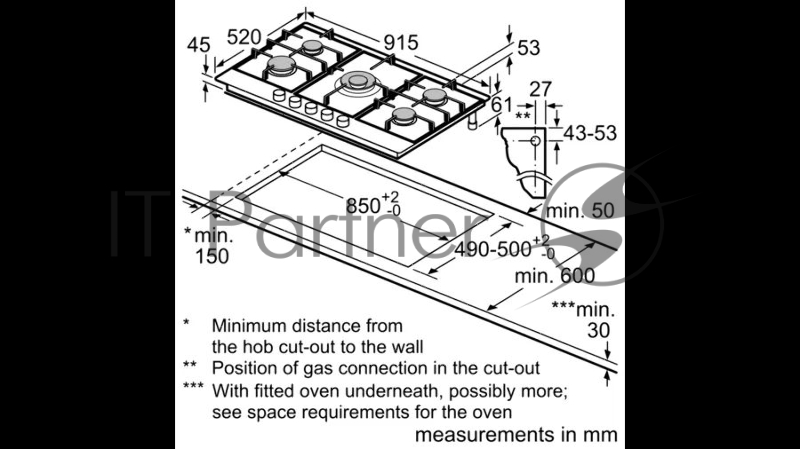 Газовая варочная поверхность Bosch PCR9A5B90M нержавеющая сталь