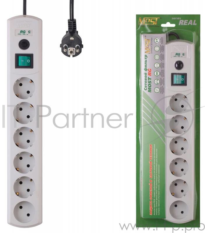 Сетевой фильтр Most RG 2м (6 розеток) белый (коробка)