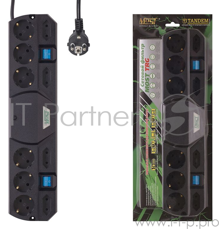 Сетевой фильтр Most TRG 5м (10 розеток) черный (коробка)