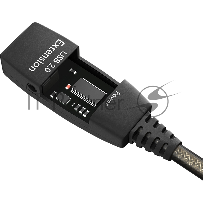 Удлинитель активный GCR 10.0m USB 2.0, AM/AF, GOLD, черно-прозрачный, с усилителем сигнала Premium, разъём для доп.питания, 24/22 AWG