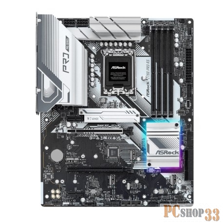 Материнская плата ASRock Z790 PRO RS, Socket 1700, Intel®Z790, 4xDDR5-4800, HDMI+DP, 2xPCI-Ex16, 2xPCI-Ex1, 8xSATA3(RAID 0/1/5/10), 4xM.2, 8 Ch Audio, 1x2.5GLan, (4+4)xUSB2.0, (3+4)xUSB3.2, (1+1)xUSB3.2 Type-C™, ATX, 1xPS/2, RTL {}