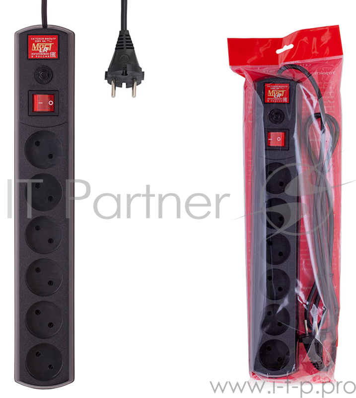 Сетевой фильтр Most LR 3м (6 розеток) черный (коробка)