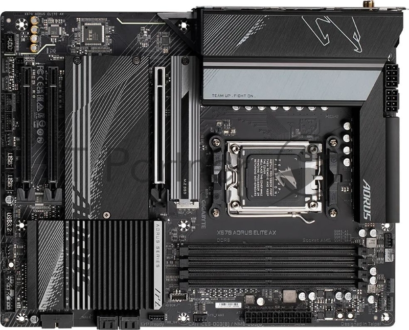 Материнская плата Gigabyte AMD X670 AORUS ELITE AX, Socket AM5, AMD X670, 4xDDR5-5200, HDMI, 3xPCI-Ex16, 4xSATA3(RAID 0/1/10), 2xM.2, 6 Ch Audio, 1x2,5GLan, (4+4)xUSB2.0, (8+4)xUSB3.2, (1+1)xUSB3.2 Type-C™, ATX, RTL {}