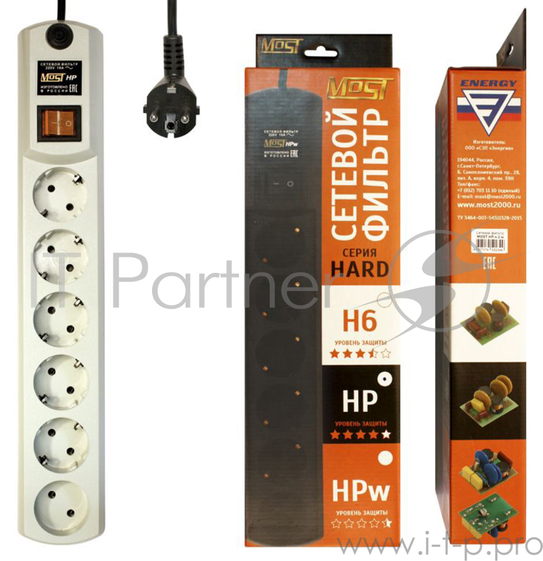 Сетевой фильтр Most HP 5м (6 розеток) белый (коробка)