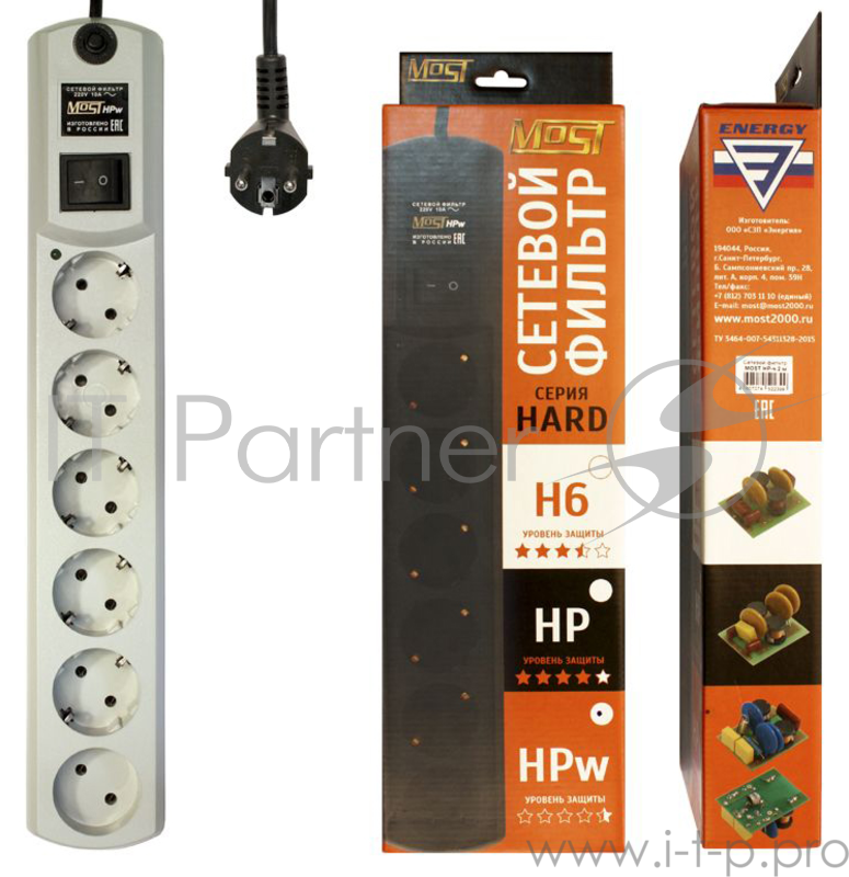 Сетевой фильтр Most HPw 2м (6 розеток) белый (коробка)