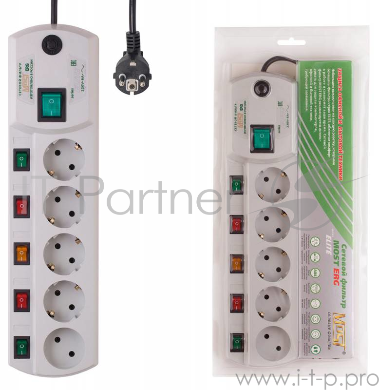 Сетевой фильтр Most ERG 5м (5 розеток) белый (коробка)