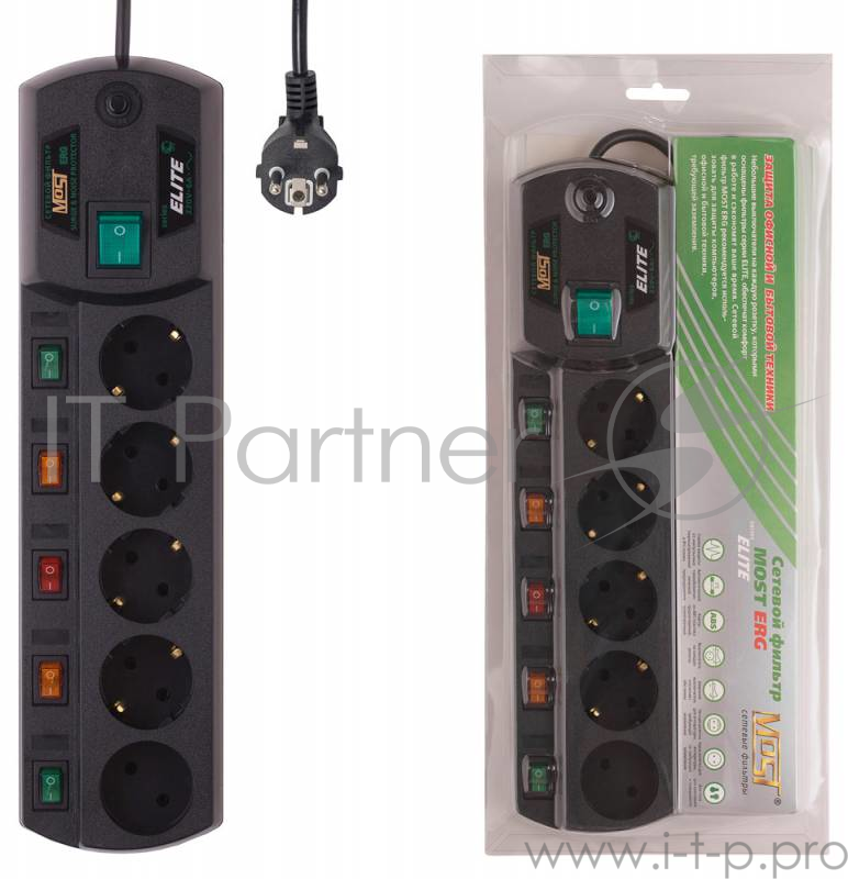 Сетевой фильтр Most ERG 5м (5 розеток) черный (коробка)