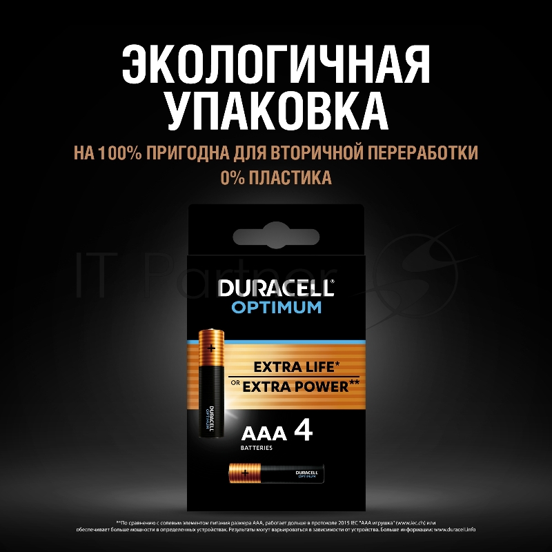 Батарея Duracell Alkaline LR03 Optimum AAA (4шт) блистер