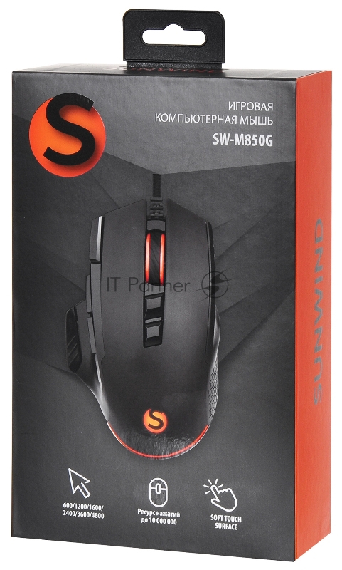 Мышь SunWind SW-M850G черный оптическая (6400dpi) USB для ноутбука (9but)