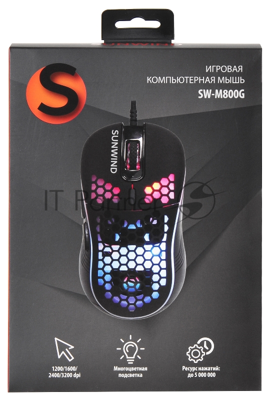 Мышь SunWind SW-M800G черный оптическая (3200dpi) USB для ноутбука (6but)