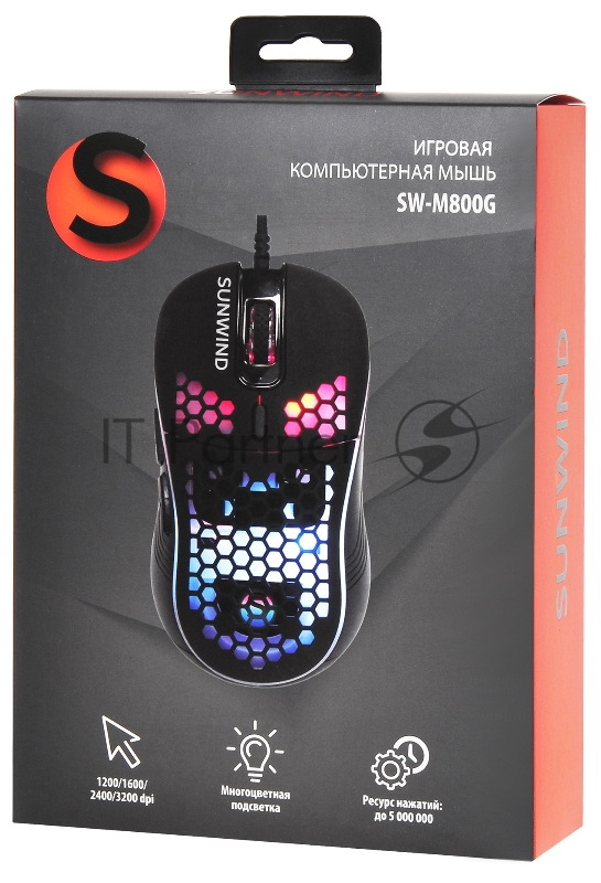 Мышь SunWind SW-M800G черный оптическая (3200dpi) USB для ноутбука (6but)