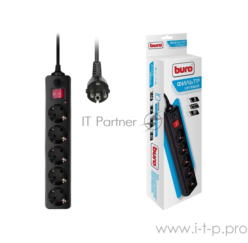 Сетевой фильтр Buro 500SH-5-B 5м (5 розеток) черный (коробка)