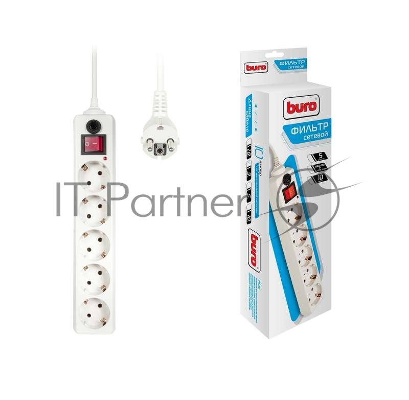 Сетевой фильтр Buro 500SH-3-W 3м (5 розеток) белый (коробка)