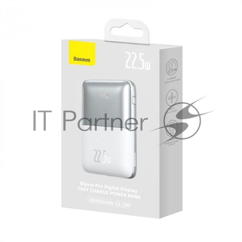 Внешний аккумулятор BASEUS Bipow Pro Digital Display Fast Charge 22.5W Overseas Edition, 3.0A (20000 mAh), белый