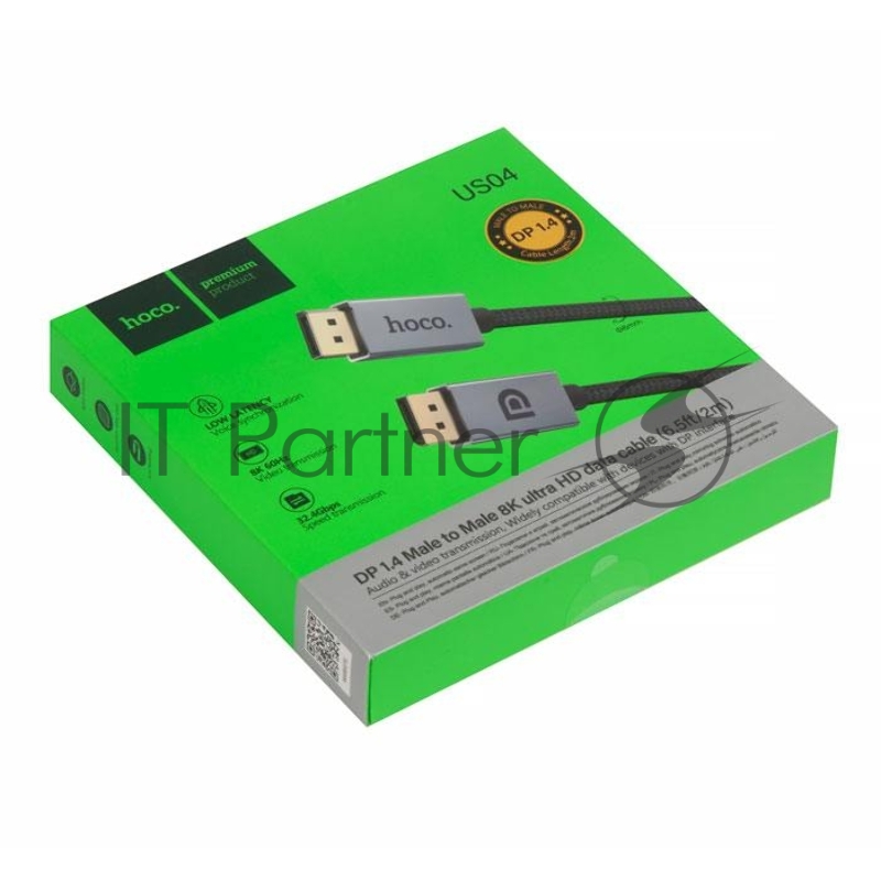 Кабель DisplayPort HOCO US04 DP 1.4 Male to Male 8K ultra HD data cable(L=2M), черный