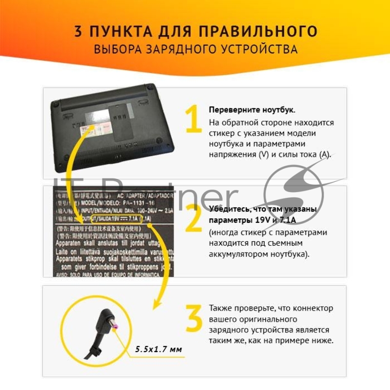 Блок питания для ноутбука Acer 19V 7.1A, 135W, 5.5x1.7