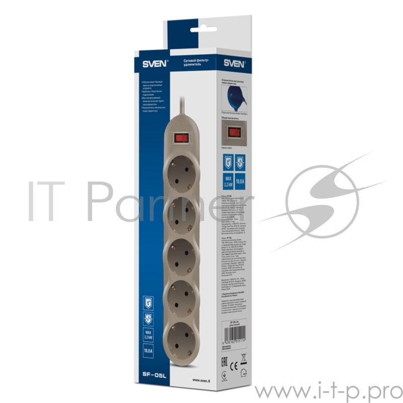 Сетевой фильтр Sven SF-05L 3 м (5 розеток) серый