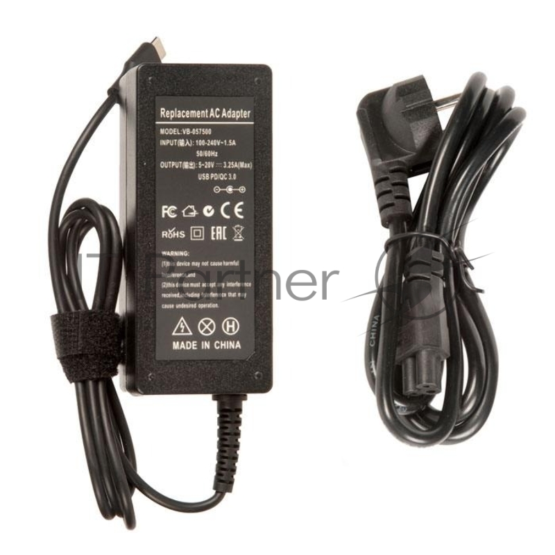 Блок питания для ноутбука Lenovo 5V, 9V, 15V/3A, 20V, 65W, Type-C