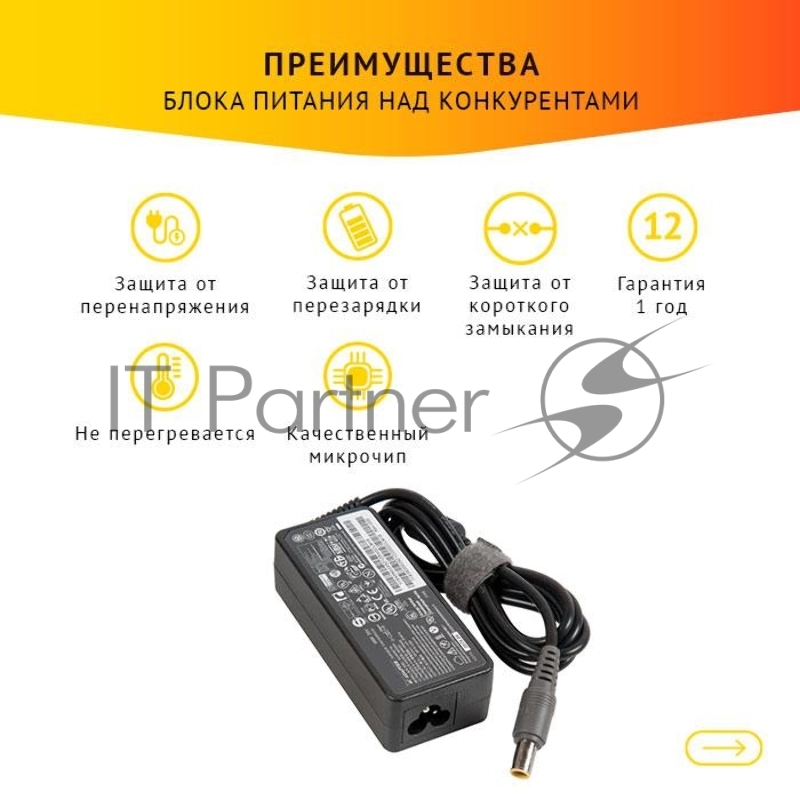 Блок питания для ноутбука Lenovo 20V 3.25A 65W, 7.9х5.5 с кабелем