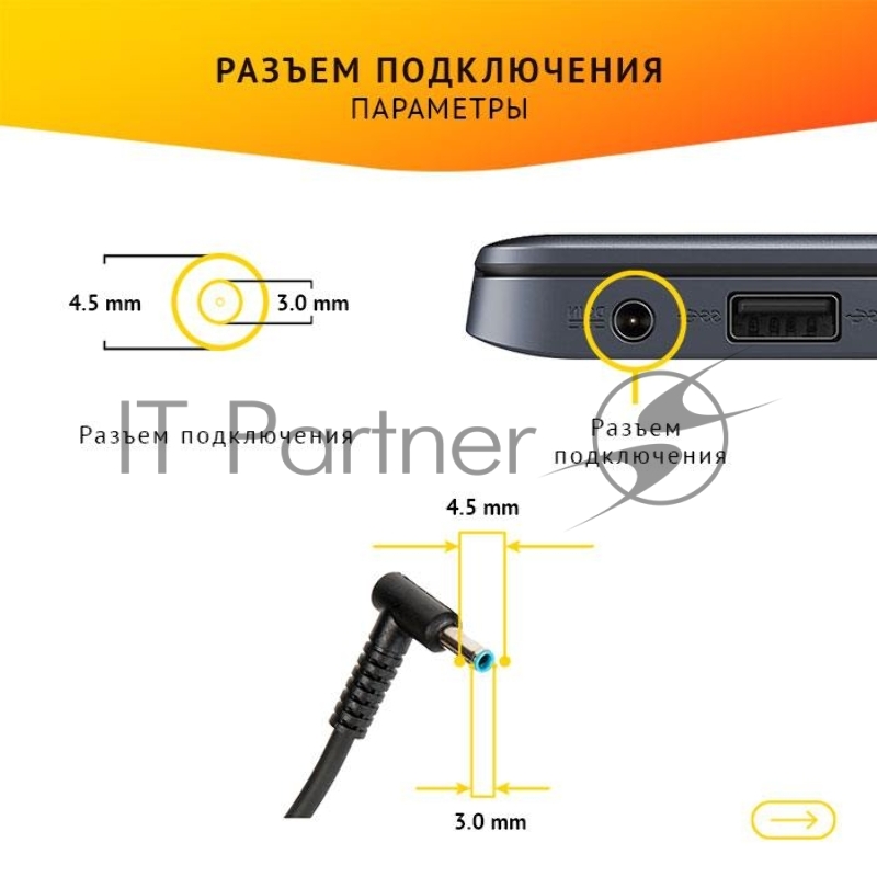 Блок питания (зарядка) для ноутбука HP 19.5V 7.7A, 150W, 4.5x3.0(0.6) с кабелем