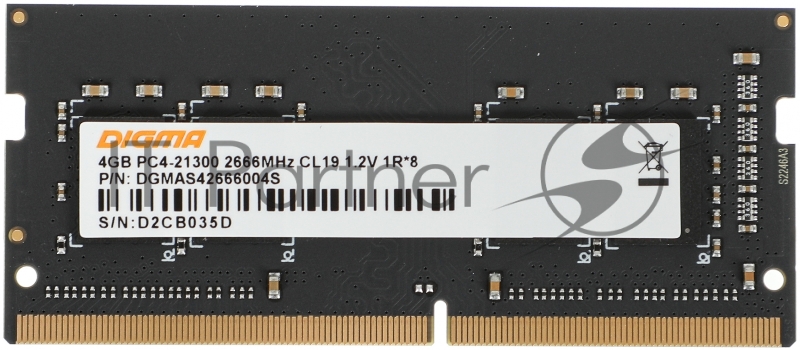 Память DDR4 4Gb 2666MHz Digma DGMAS42666004S RTL PC4-21300 CL19 SO-DIMM 260-pin 1.2В single rank