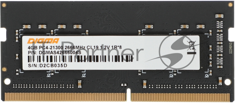 Память DDR4 4Gb 2666MHz Digma DGMAS42666004S RTL PC4-21300 CL19 SO-DIMM 260-pin 1.2В single rank