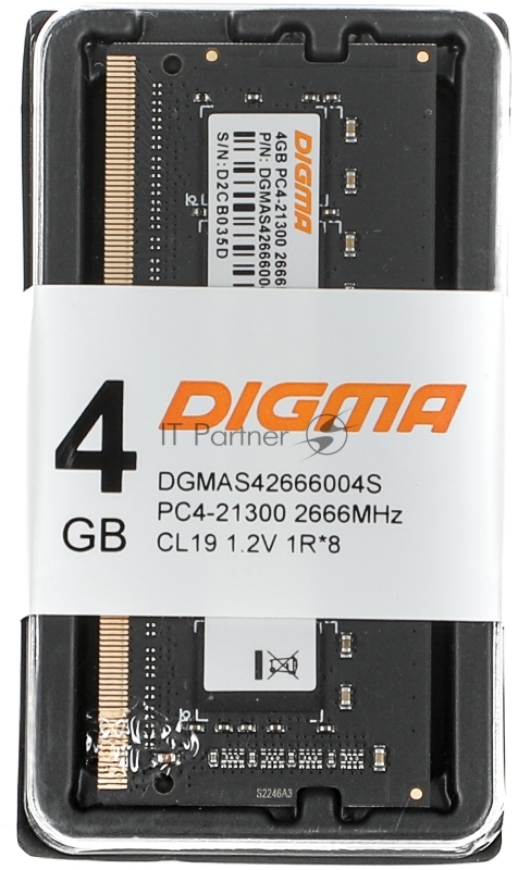 Память DDR4 4Gb 2666MHz Digma DGMAS42666004S RTL PC4-21300 CL19 SO-DIMM 260-pin 1.2В single rank