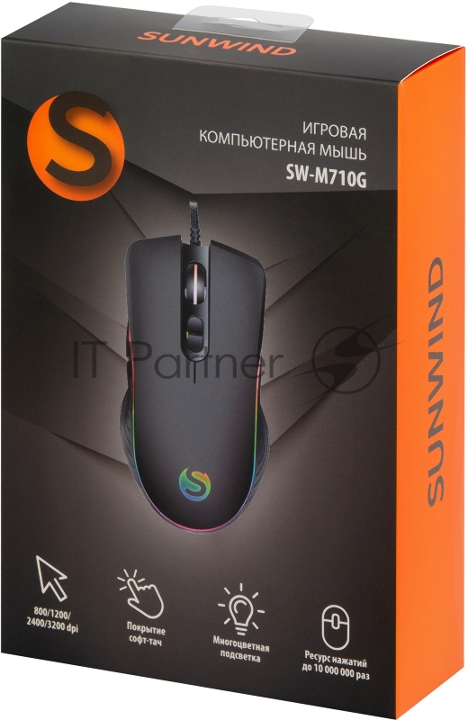 Мышь SunWind SW-M710G черный оптическая (3200dpi) USB для ноутбука (7but)
