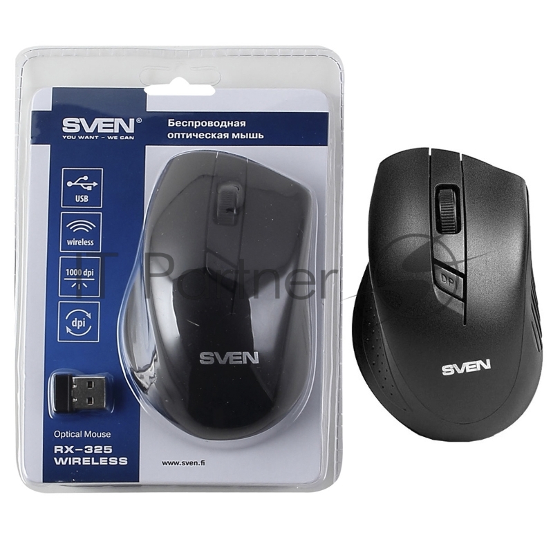 Беспроводная мышь SVEN RX-325 Wireless чёрная (3+1кл. 800-1600DPI, ,блист)