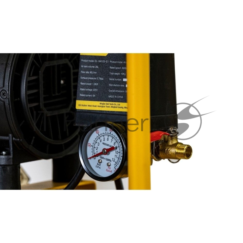 Компрессор воздушный безмаслянный Deli DL-WKY25-E1 (мощность 1,2кВт, 25литров, 80л/мин, 7атм, 2800об/мин)