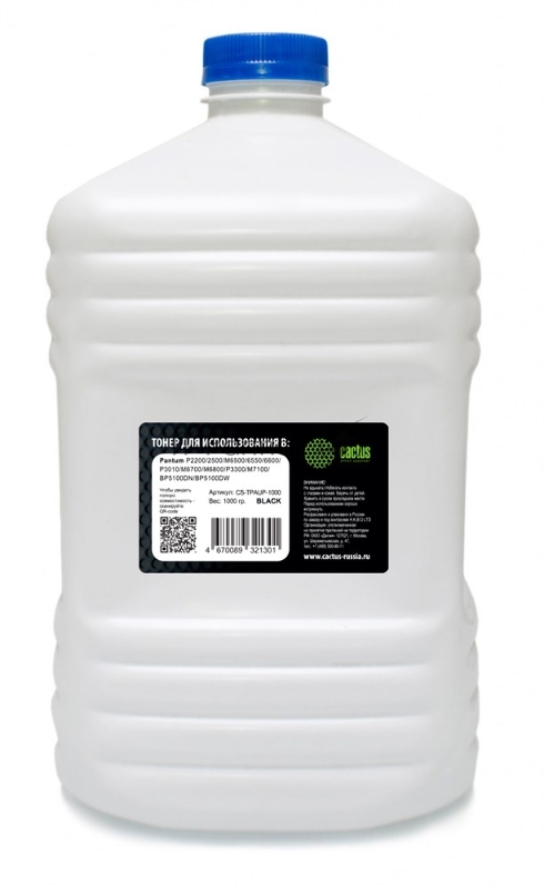 Тонер Cactus CS-TPAUP-1000 черный флакон 1000гр. для принтера Pantum P2200/2500/M6500/6550/6600