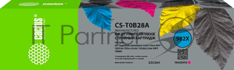 Картридж струйный Cactus CS-T0B28A 982X пурпурный (223мл) для HP PageWide 765dn/780 Enterprise Color