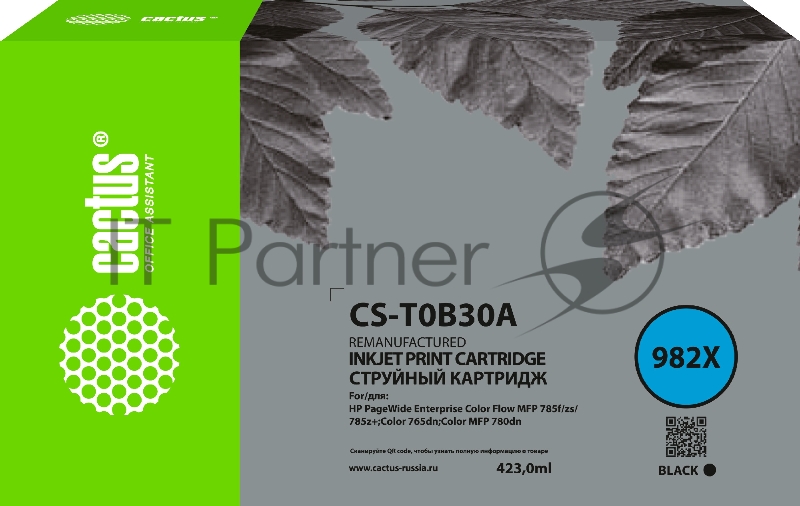 Картридж струйный Cactus CS-T0B30A 982X черный (423мл) для HP PageWide 765dn/780 Enterprise Color