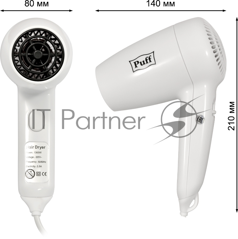 Фен Puff 1300 1300Вт белый