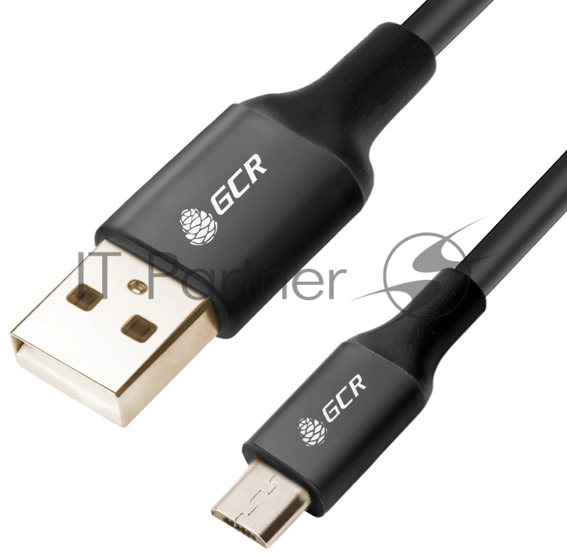 Кабель Greenconnect 3A 1.5m USB 2.0 для Samsung, GOLD, ОS Android, AM/microB 5pin, черный, AL корпус черный, черный ПВХ, 28/22 AWG, поддержка функции быстрой зарядки, GCR-51180