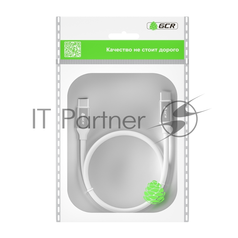 Кабель GCR 1.0m TypeC/TypeC POWER DELIVERY, быстрая зарядка, белый, AL корпус серебро, белый ПВХ, 28/22 AWG, GCR-52362