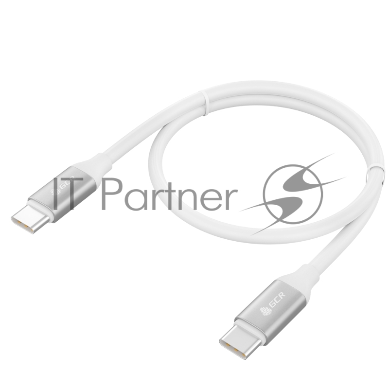 Кабель GCR 1.0m TypeC/TypeC POWER DELIVERY, быстрая зарядка, белый, AL корпус серебро, белый ПВХ, 28/22 AWG, GCR-52362