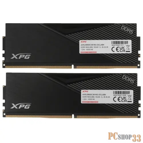 Модуль памяти ADATA XPG Lancer DDR5 RGB 5600MHz 32GB (2x16GB) CL36-36-36 UDIMM 288-Pins Kit Black Heatsink (AX5U5600C3616G-DCLARBK)