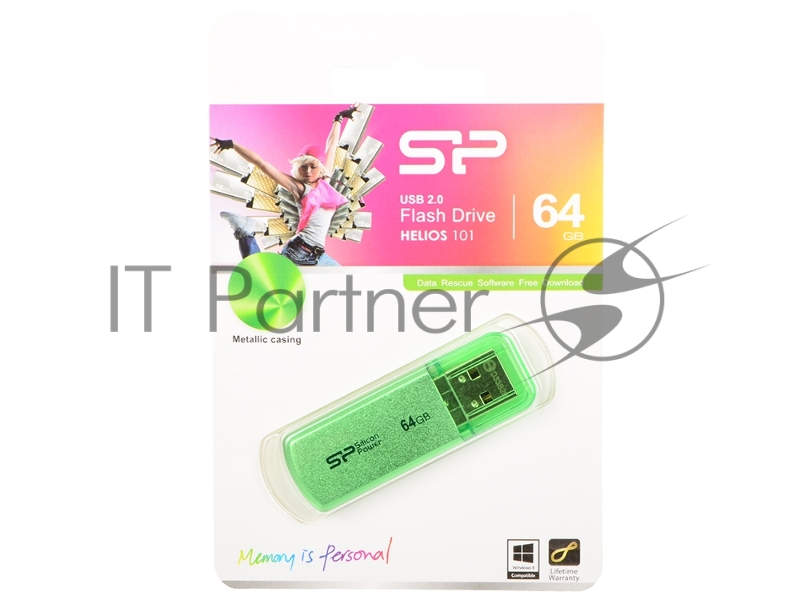 Флеш Диск Silicon Power 64Gb Helios 101 SP064GBUF2101V1N USB2.0 зеленый