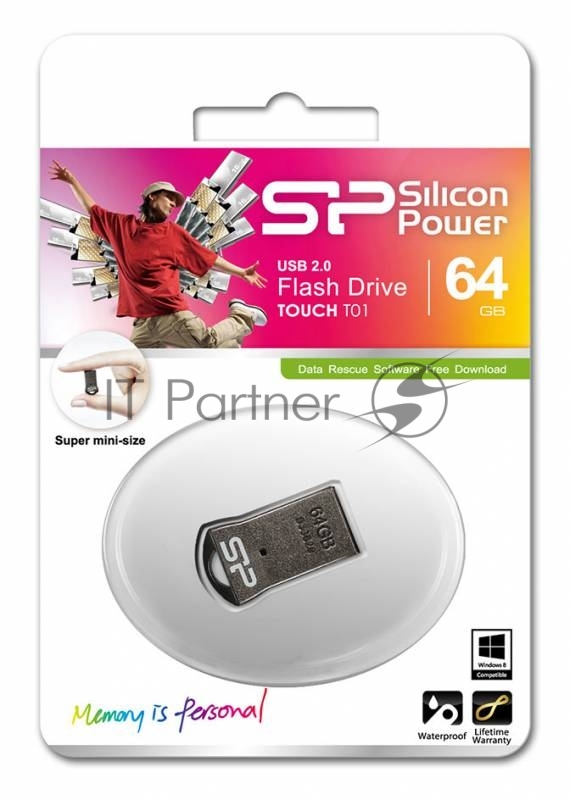 Флеш Диск Silicon Power 64Gb Touch T01 SP064GBUF2T01V1K USB2.0 черный/серебристый