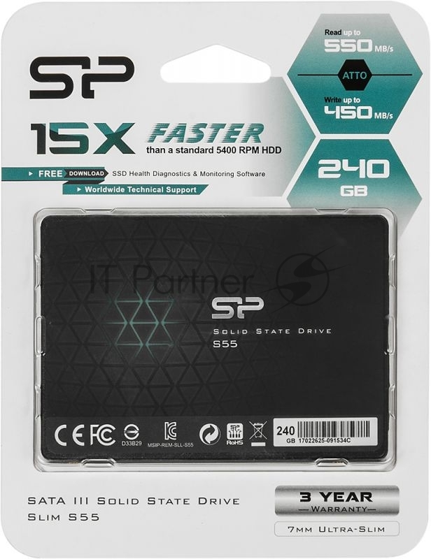 SSD накопитель Silicon Power SATA III 240Gb SP240GBSS3S55S25 Slim S55 2.5