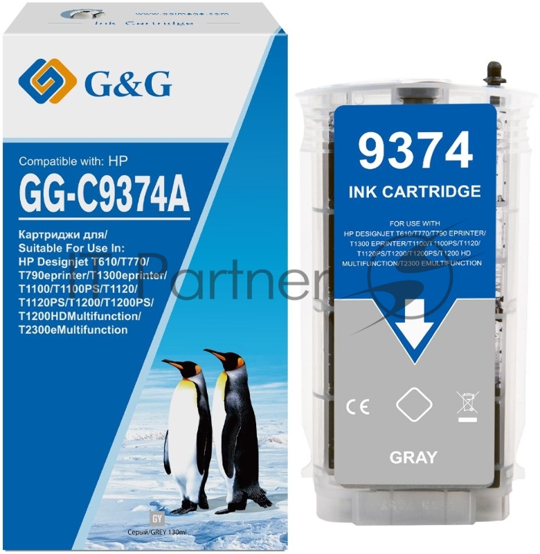 Картридж струйный G&G GG-C9374A серый (130мл) для HP Designjet T610/T770/T790eprinter/T1300ep