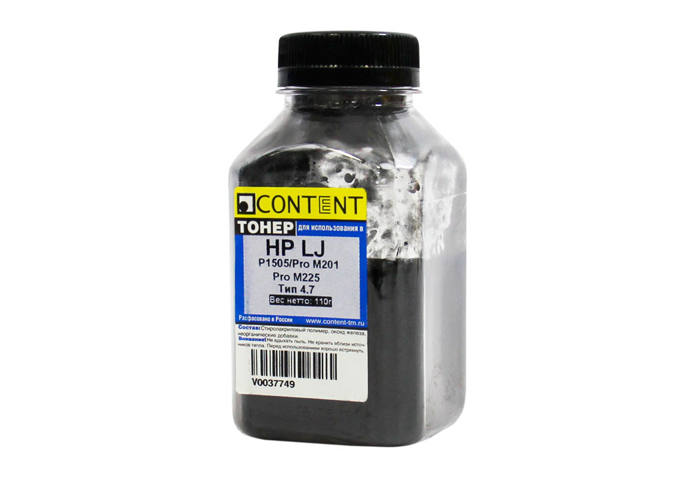Тонер Content для HP LJ P1505/Pro M201/Pro M225, Тип 4.7, Bk, 110 г, банка