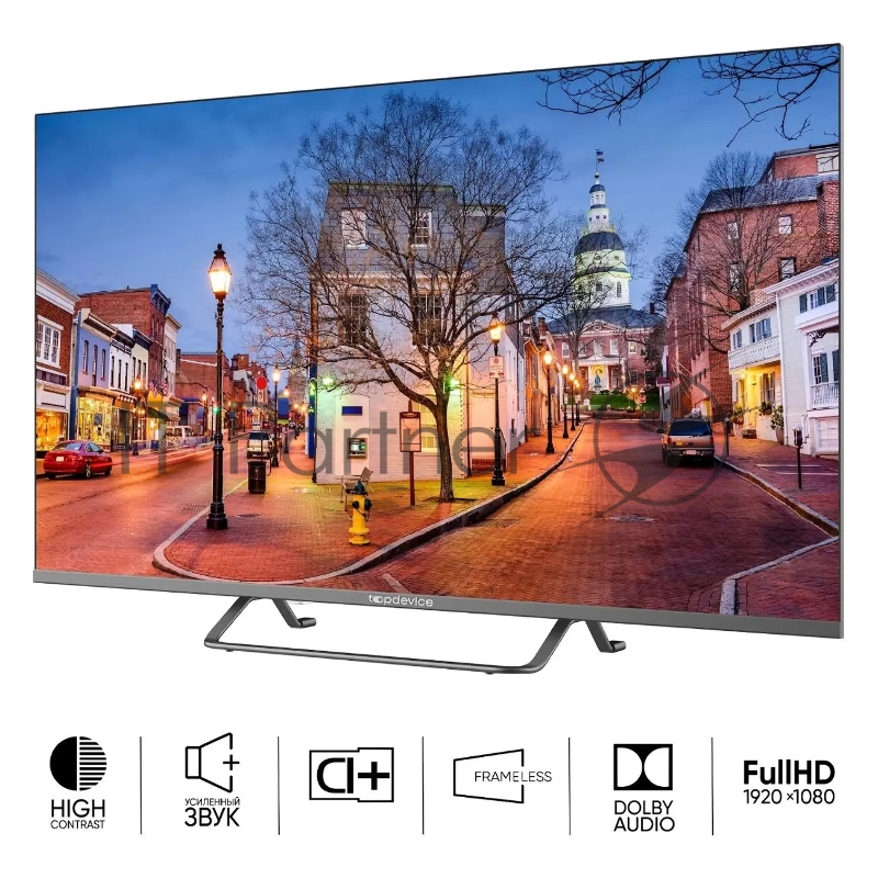 Телевизор 40 Topdevice, DLED, FHDб SmartTV, FRAMELESS, MT9256, DVB-T/C/T2/S2, Android 11 1G+8G, H.265, Dolby, AC-3, WiFi, Черный (TDTV40BS04FBK)