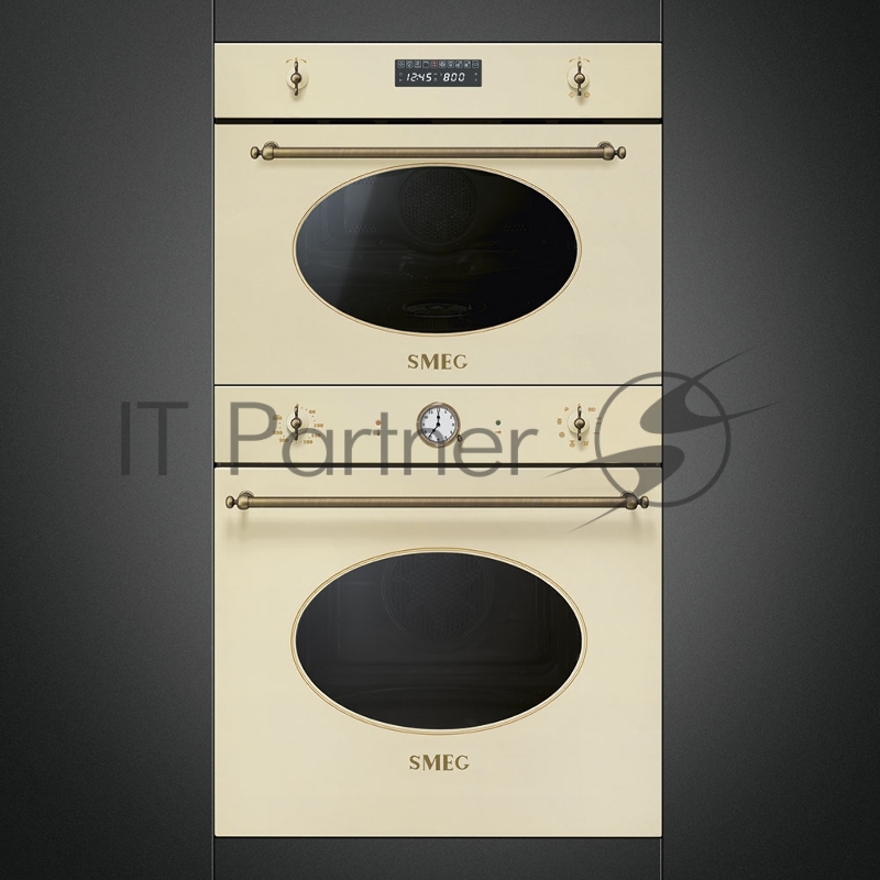 Встраиваемая электрическая духовка SMEG Coloniale, встраиваемый многофункциональный электрический духовой шкаф с функцией пиролиза, кремовый/ фурнитура латунная