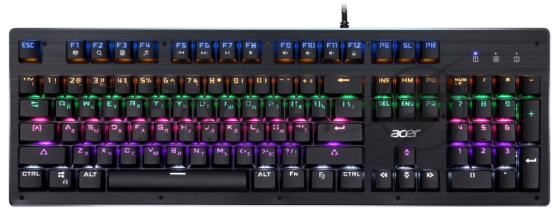 Клавиатура Acer OKW127 механическая черный USB for gamer LED