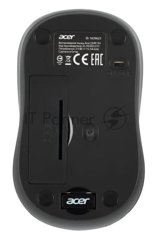 Мышь Acer OMR134 серый оптическая (1000dpi) беспроводная USB для ноутбука (3but)