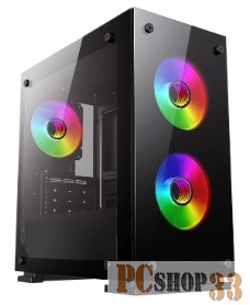 Корпус GAMEMAX M65 (mATX, Black, 1*USB3.0, 2*USB2.0, 3*120fans, Зак. стекло)