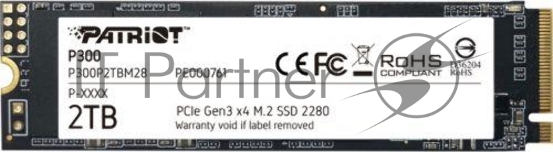 Накопитель SSD M.2 Patriot 2.0Tb P300 <P300P2TBM28> (PCI-E 3.0 x4, up to 2100/1650MBs, 290000 IOPs, 3D TLC, SMI2263XT, TBW 320Tb, 22х80mm)