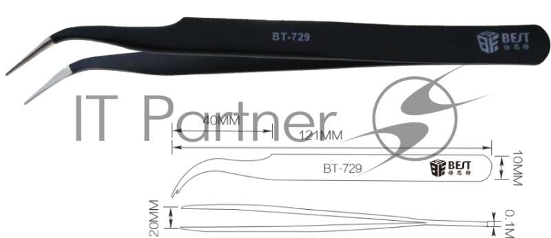 Пинцет Best BT-729 загнутый острый 130мм